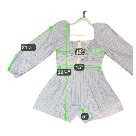 Azura Exchange Balloon Sleeve Striped Romper Women L Baby Blue Boho NWT - Picture 7 of 7